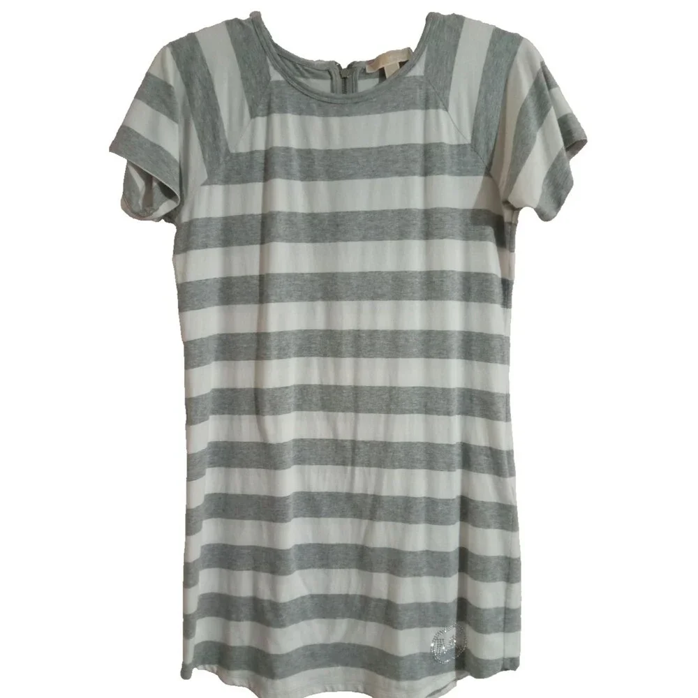 Michael Kors T-Shirt Dress Women's Medium Grey White Striped Short Sleeve